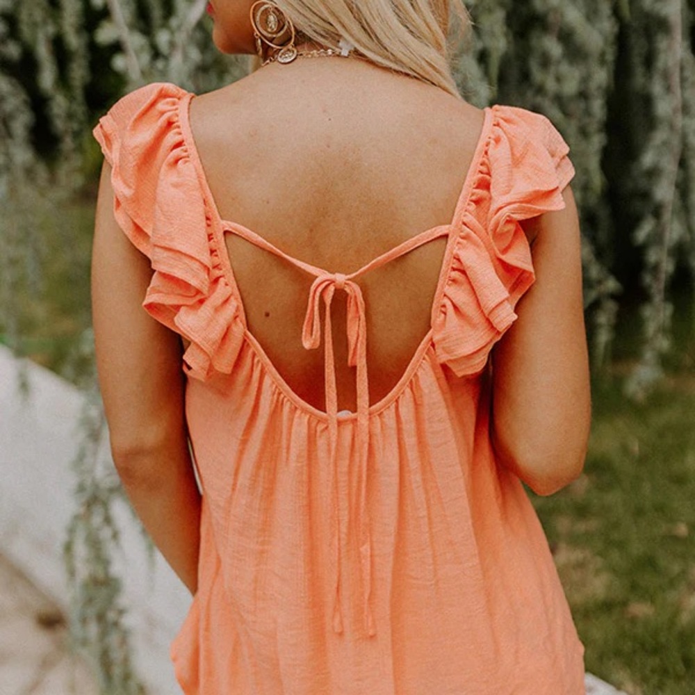 Orange Ruffle Strap Scoop Tank - Picture 3 of 5